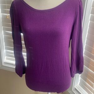 Loft Small Pullover Sweater Burgundy 3 quarter sleeves